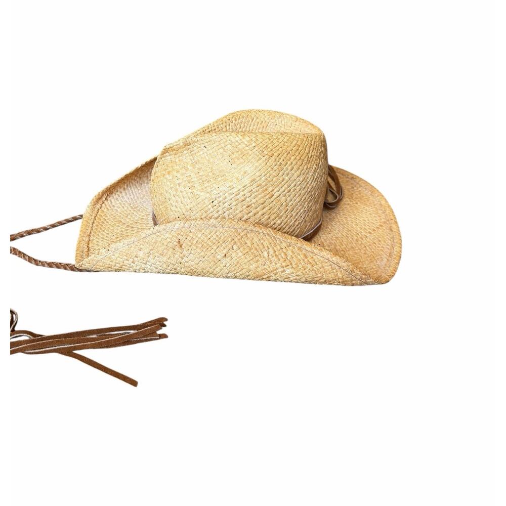 Dorfman Pacific Raffia Cowboy Hat Natural Straw Western Wide Brim L XL - Picture 2 of 16